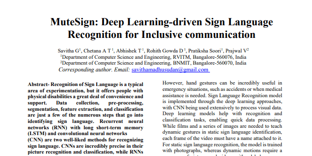 Screenshot of MuteSign: Deep Learning Sign Language Recognition